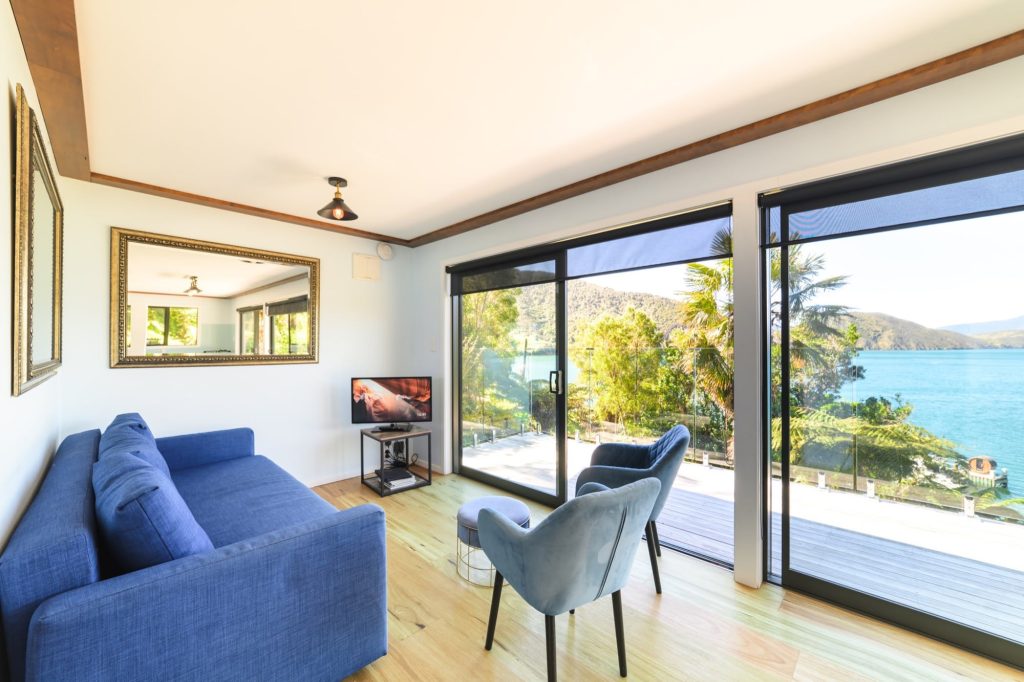 Lounge in Kereru, opening onto the deck